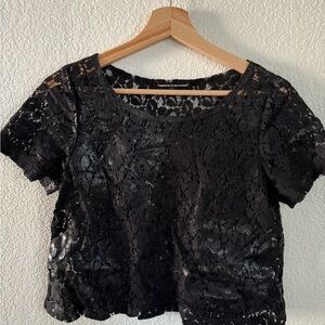 Happening in the Present Elegant Black Lace Crop Top